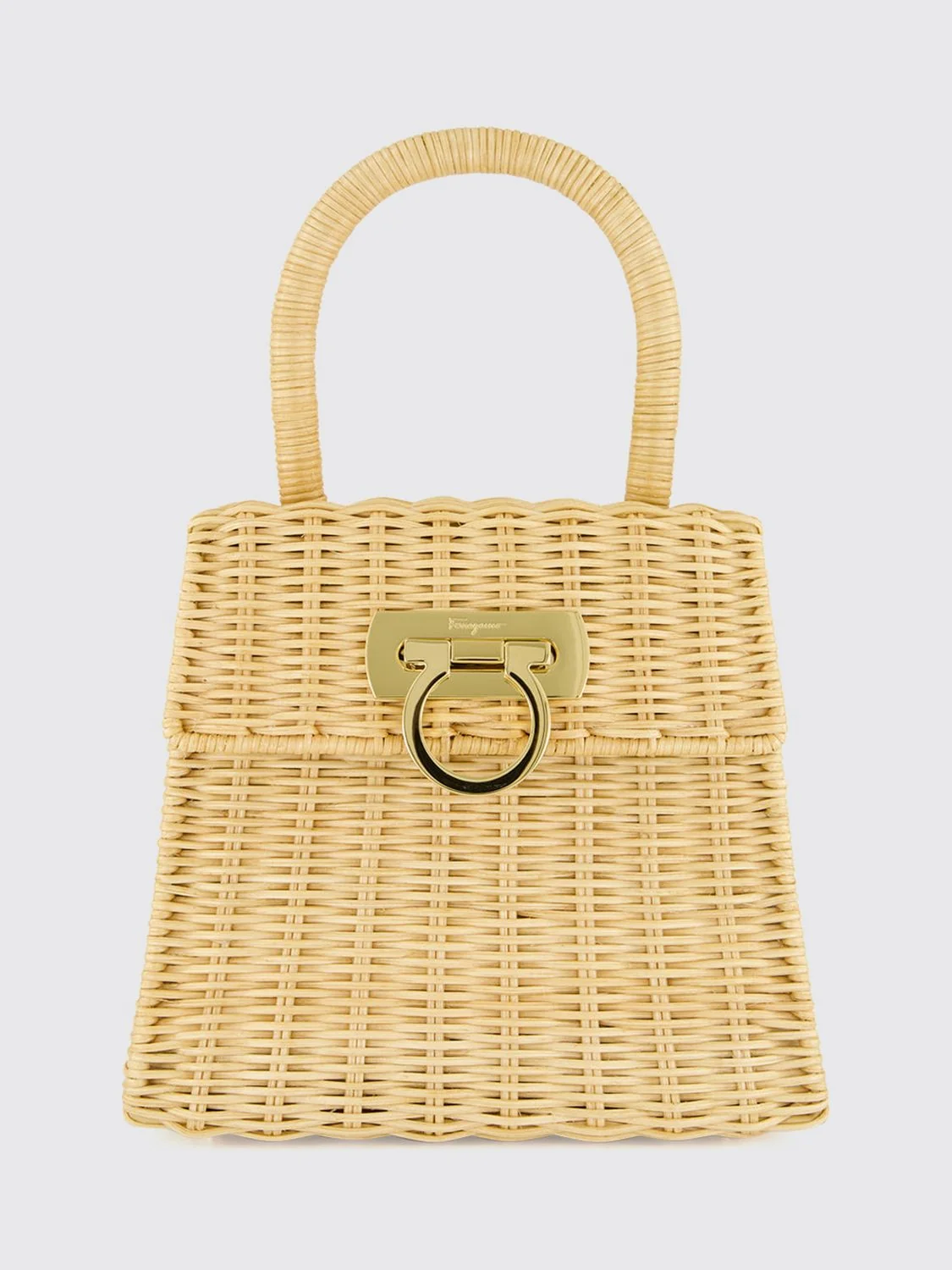 raffia handbag with top handle and gancini metal clasp