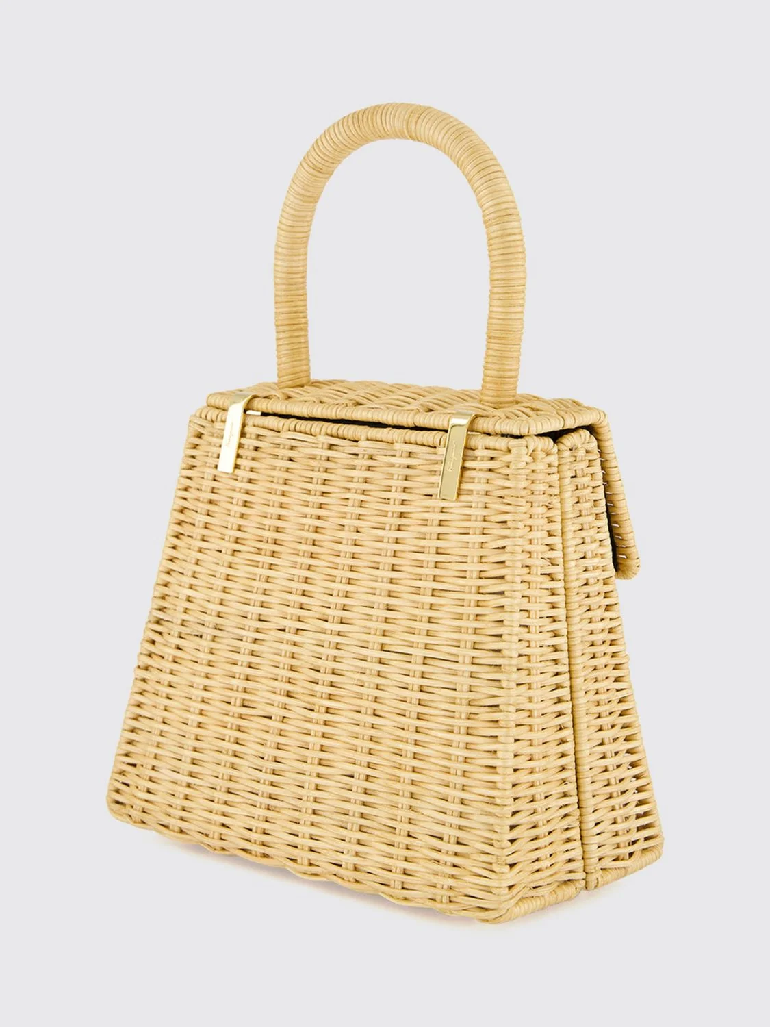 FERRAGAMO OS raffia handbag with top handle and gancini metal clasp