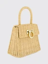 raffia handbag with top handle and gancini metal clasp