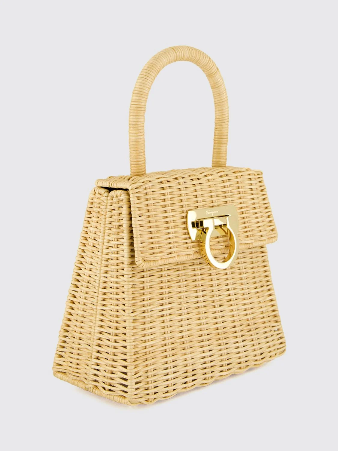 raffia handbag with top handle and gancini metal clasp