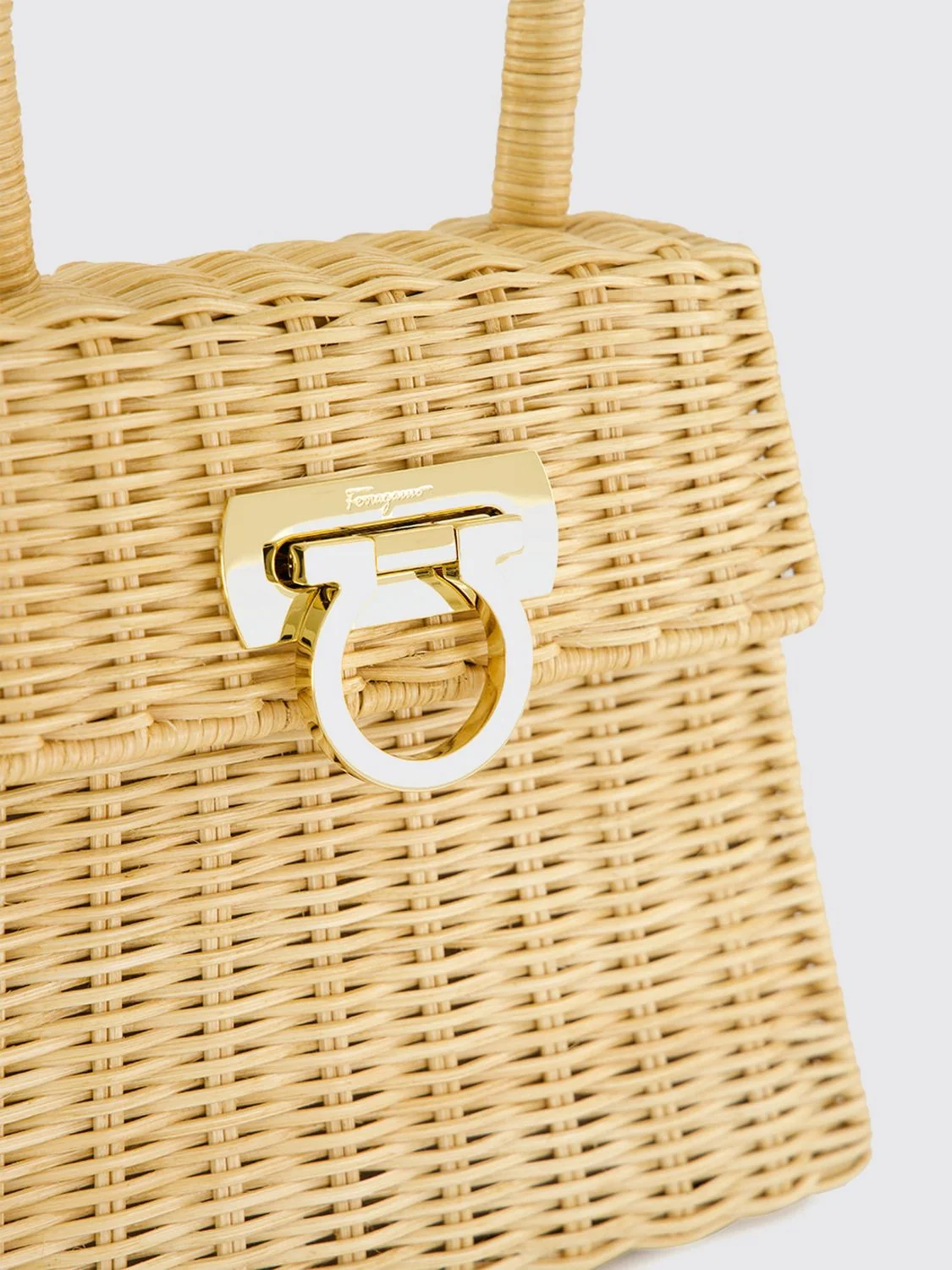 raffia handbag with top handle and gancini metal clasp
