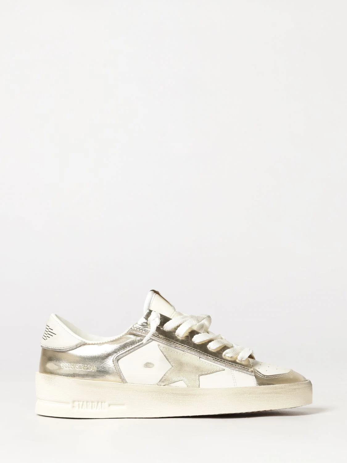 stardan bicolour leather low-top sneakers with distressed finish