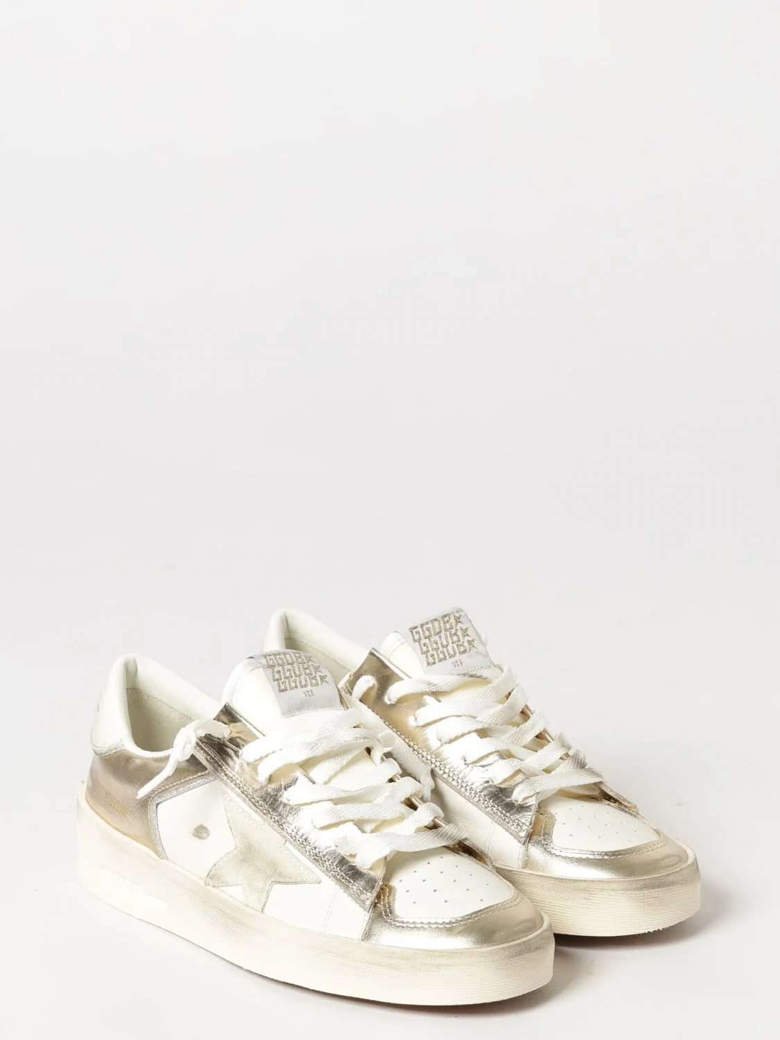 stardan bicolour leather low-top sneakers with distressed finish