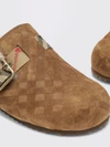 urchin shearling mules with vintage check pattern and strap