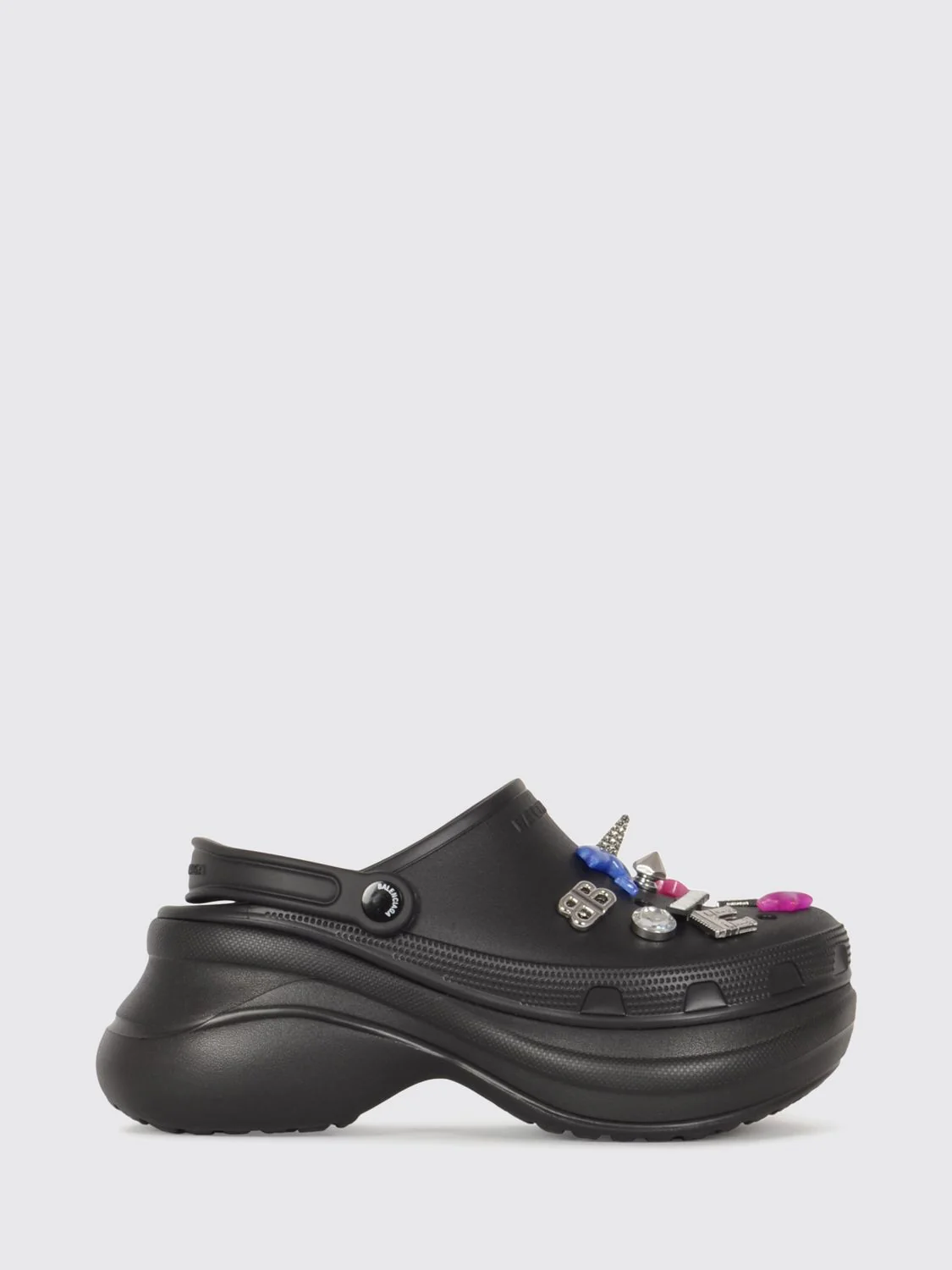 BALENCIAGA 36 eva sabot mules with metallic studs and monogram charm