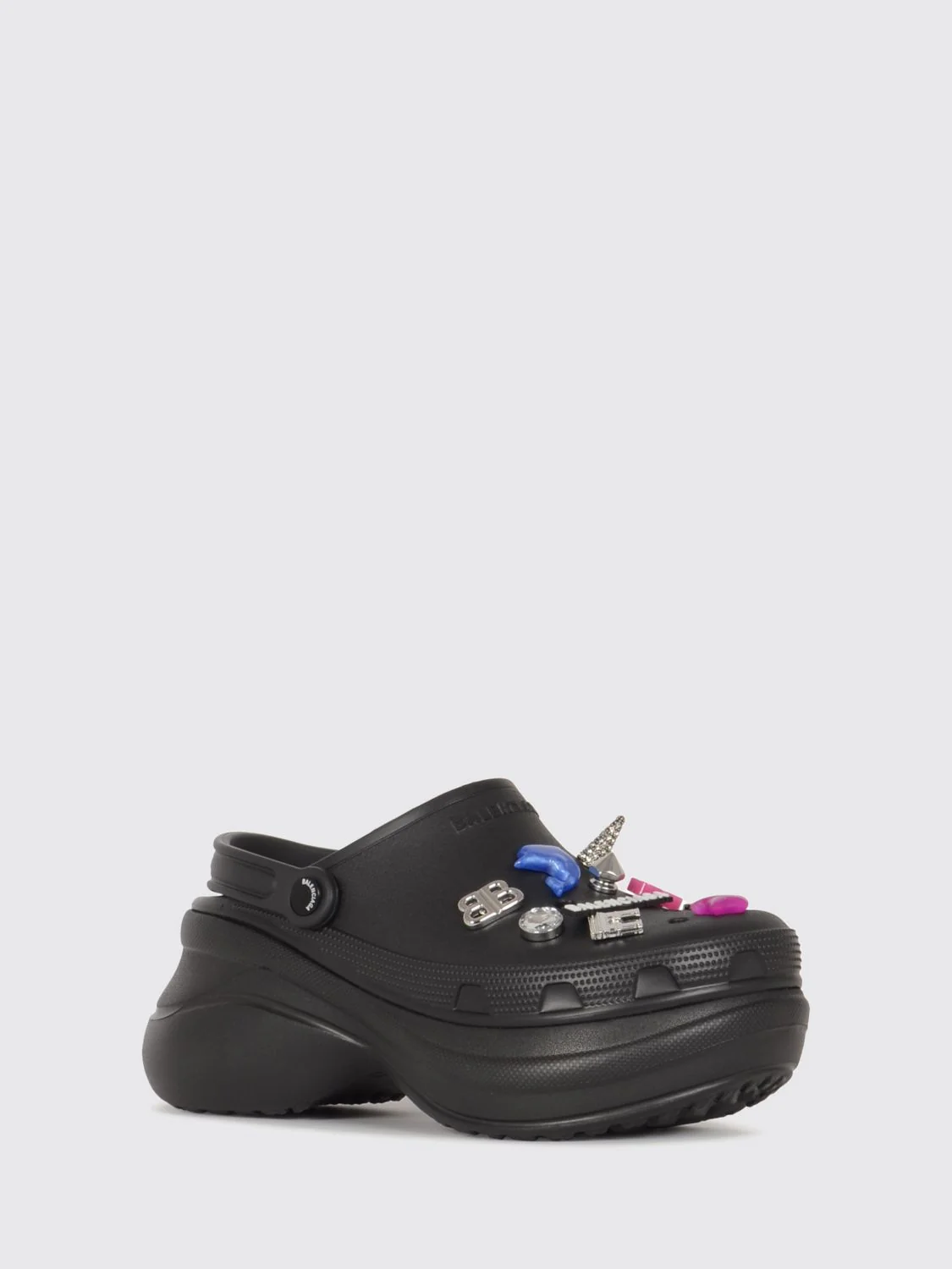 eva sabot mules with metallic studs and monogram charm