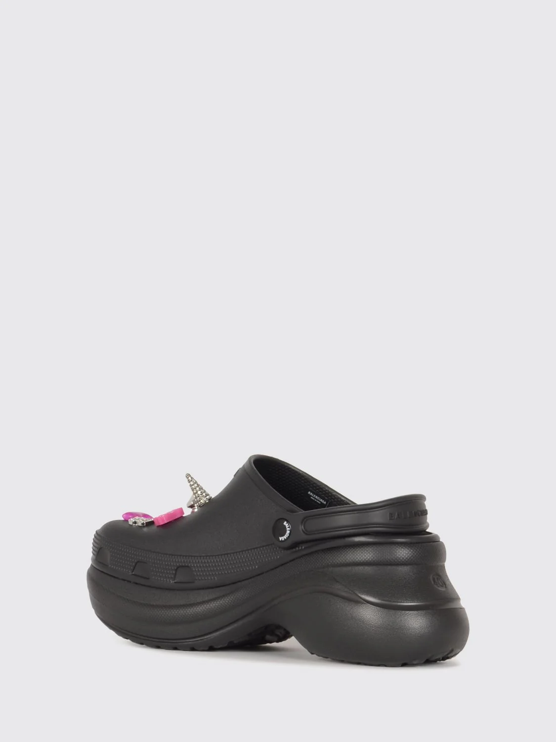 eva sabot mules with metallic studs and monogram charm
