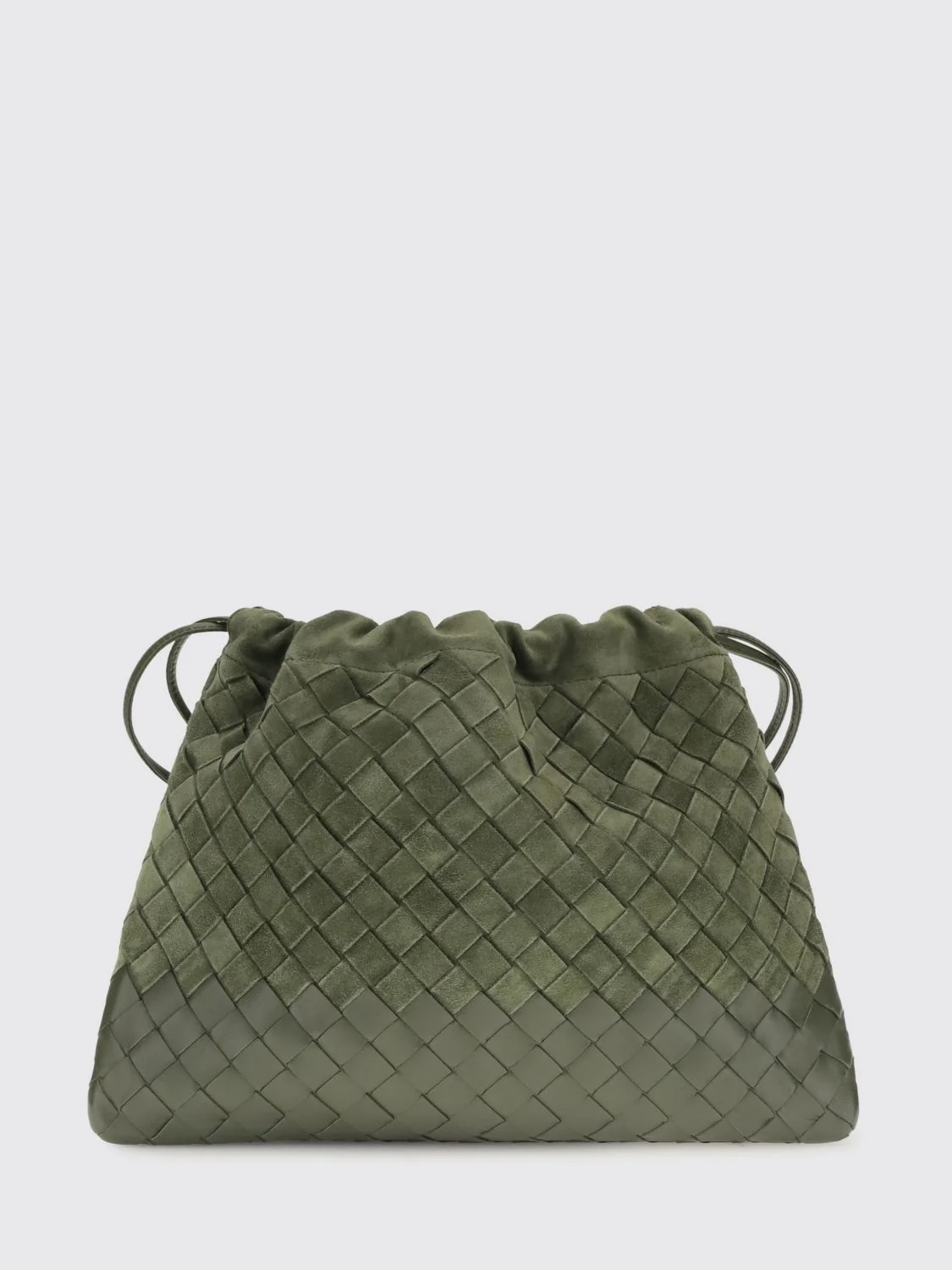 BOTTEGA VENETA OS intrecciato woven calf leather bucket clutch with drawstring closure