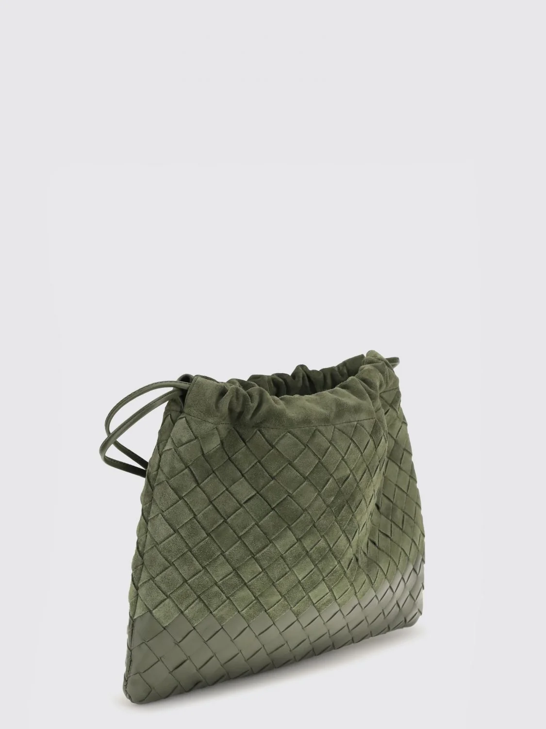 BOTTEGA VENETA OS intrecciato woven calf leather bucket clutch with drawstring closure