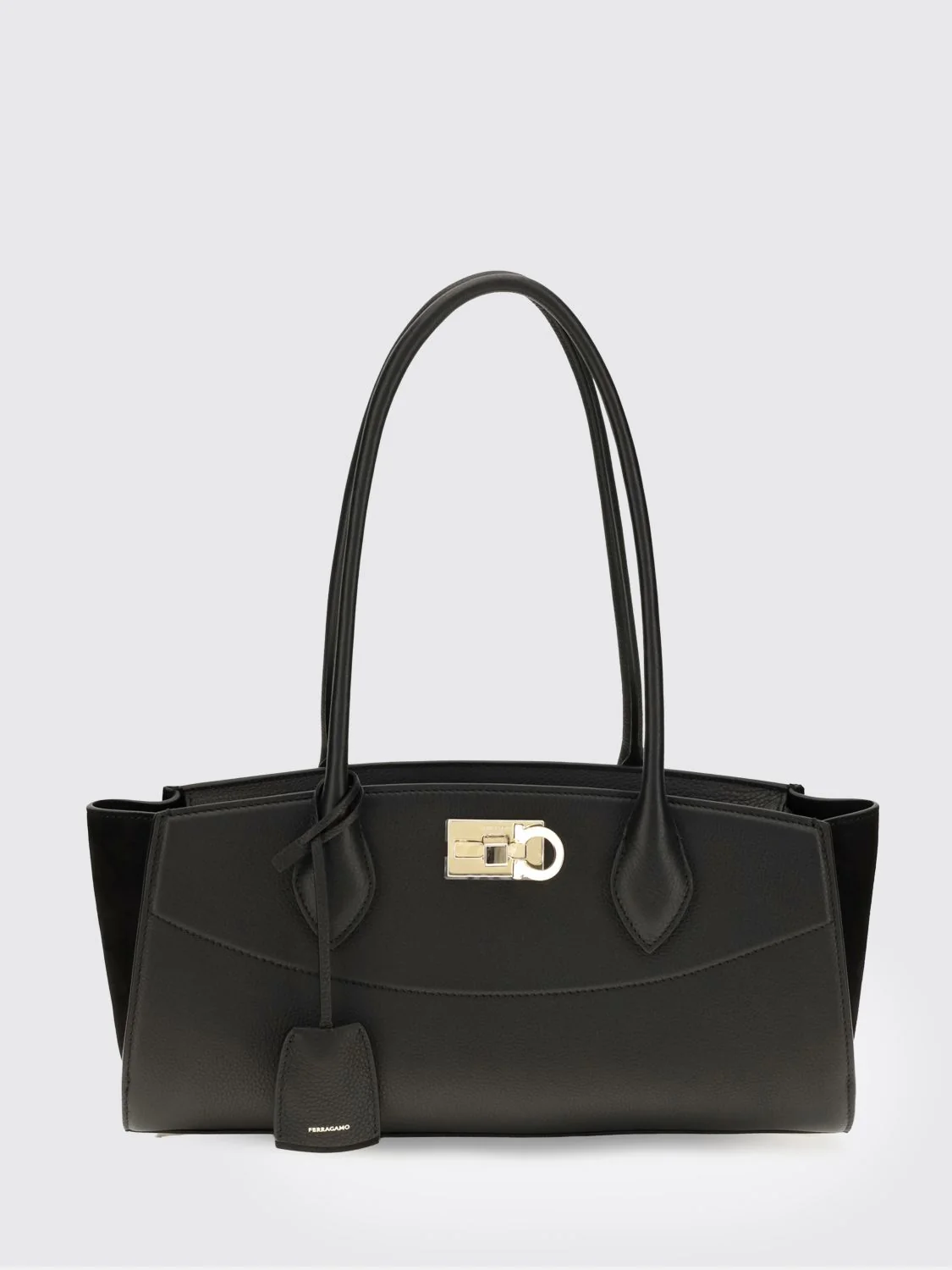 medium studio shoulder bag in hammered leather with gancini logo