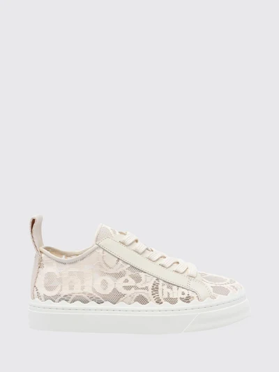 chloé lauren lace and leather platform sneakers with logo