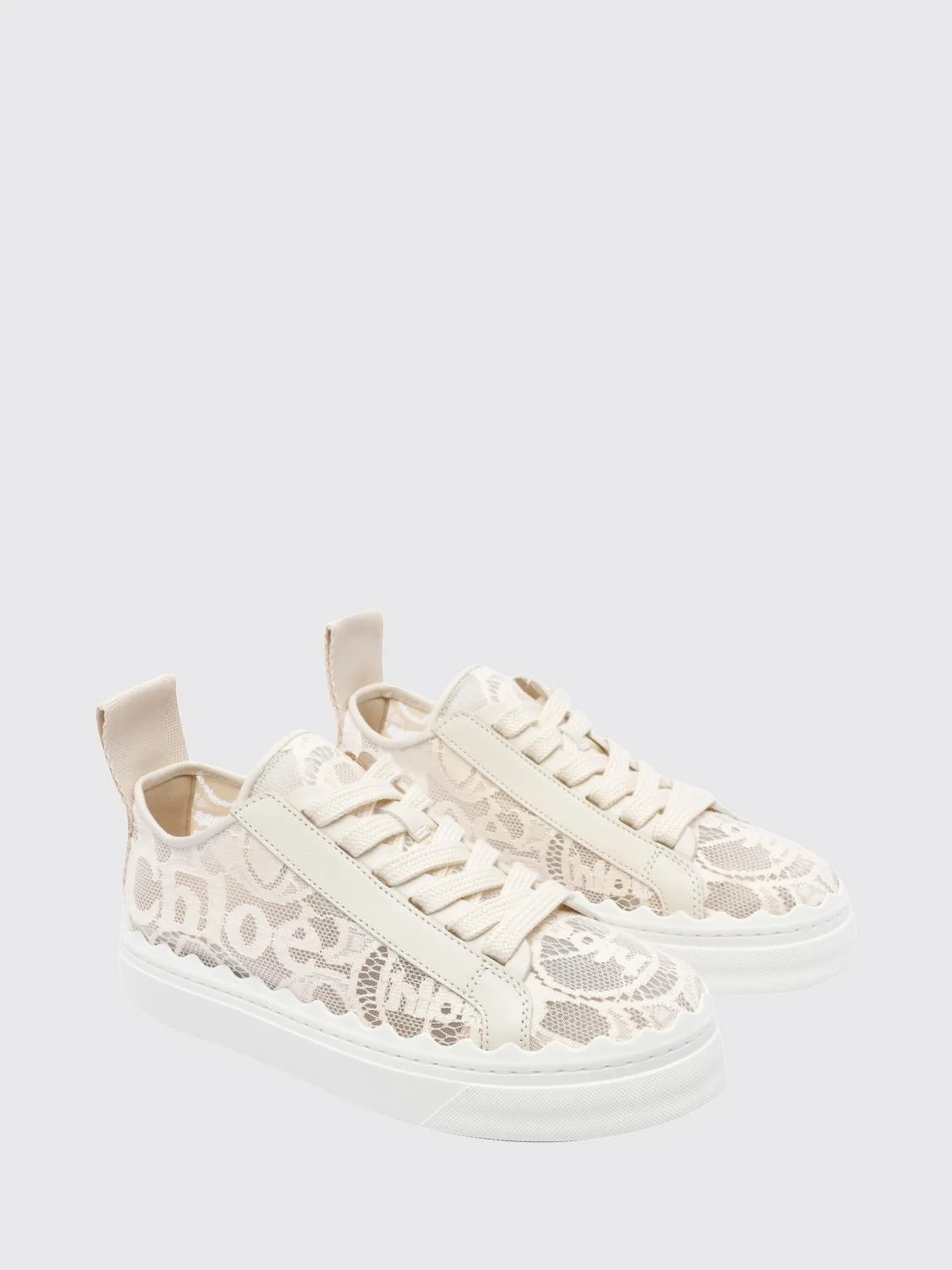 chloé lauren lace and leather platform sneakers with logo
