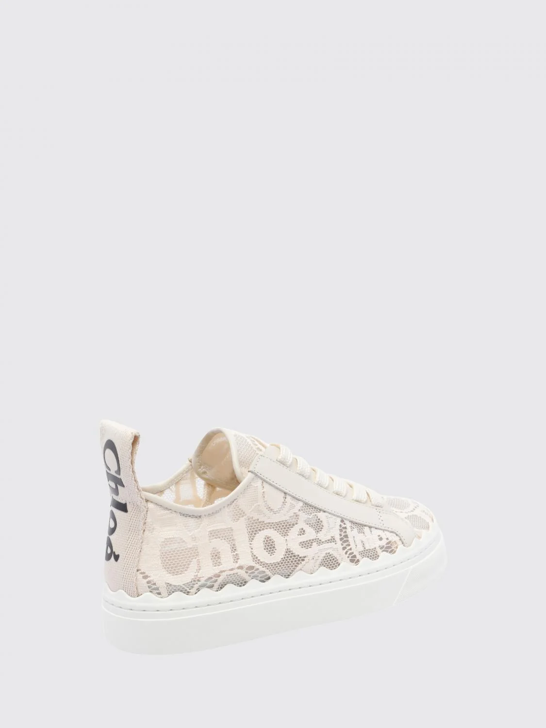 chloé lauren lace and leather platform sneakers with logo