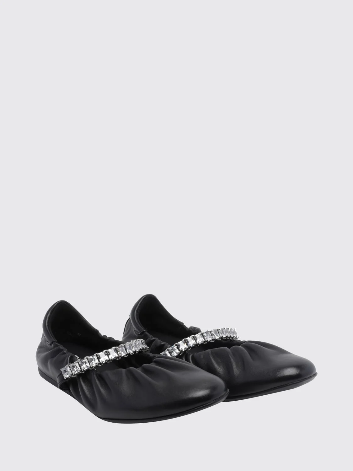 jade calfskin leather ballet pumps with crystal embellishment