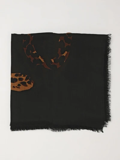 animal print wool square scarf with ysl monogram