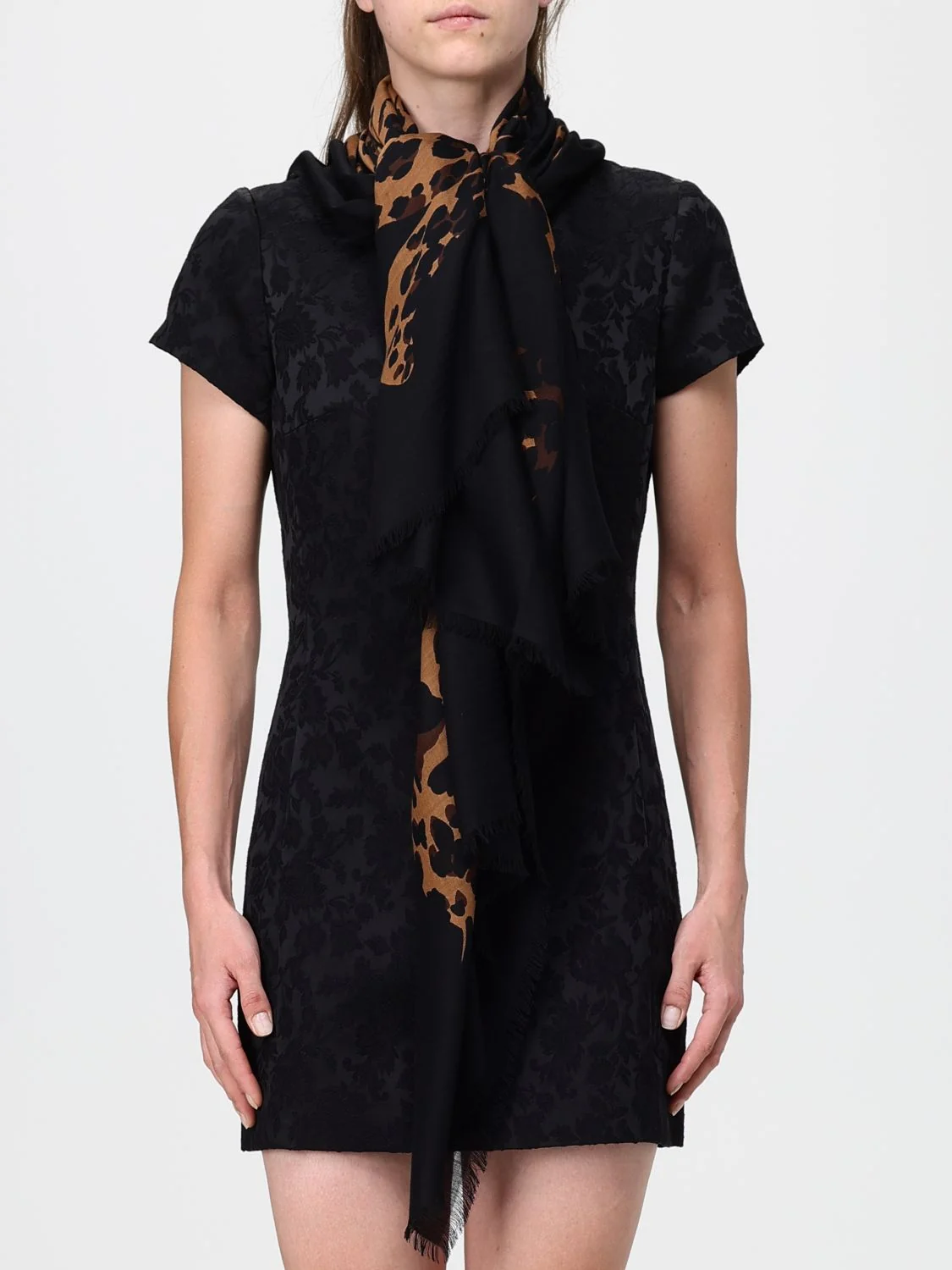 SAINT LAURENT OS animal print wool square scarf with ysl monogram