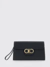 gancini pouch in grained calfskin with wrist strap