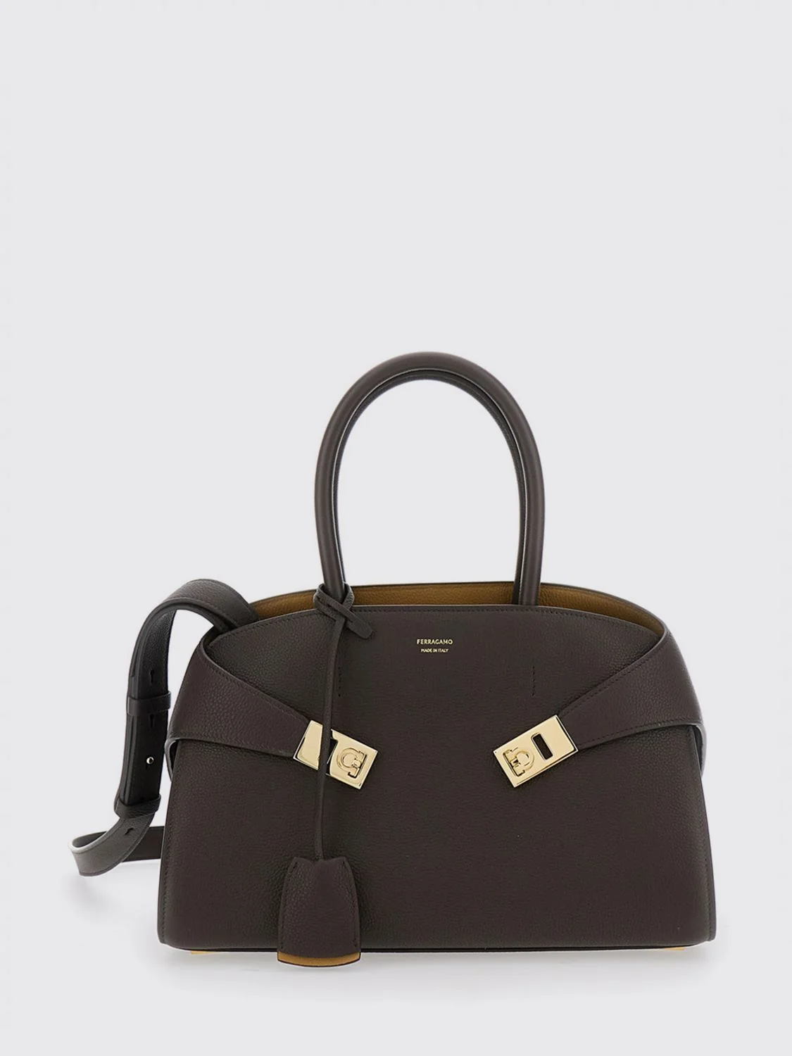 FERRAGAMO OS medium hug grained calf leather tote bag with shoulder strap