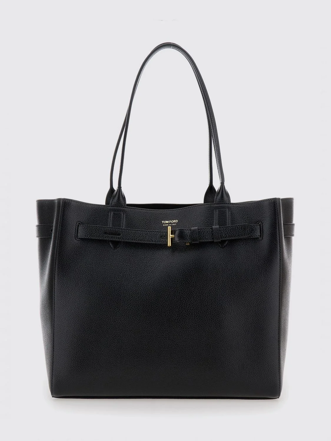 TOM FORD OS full-grain leather tote bag with double handle and monogram logo
