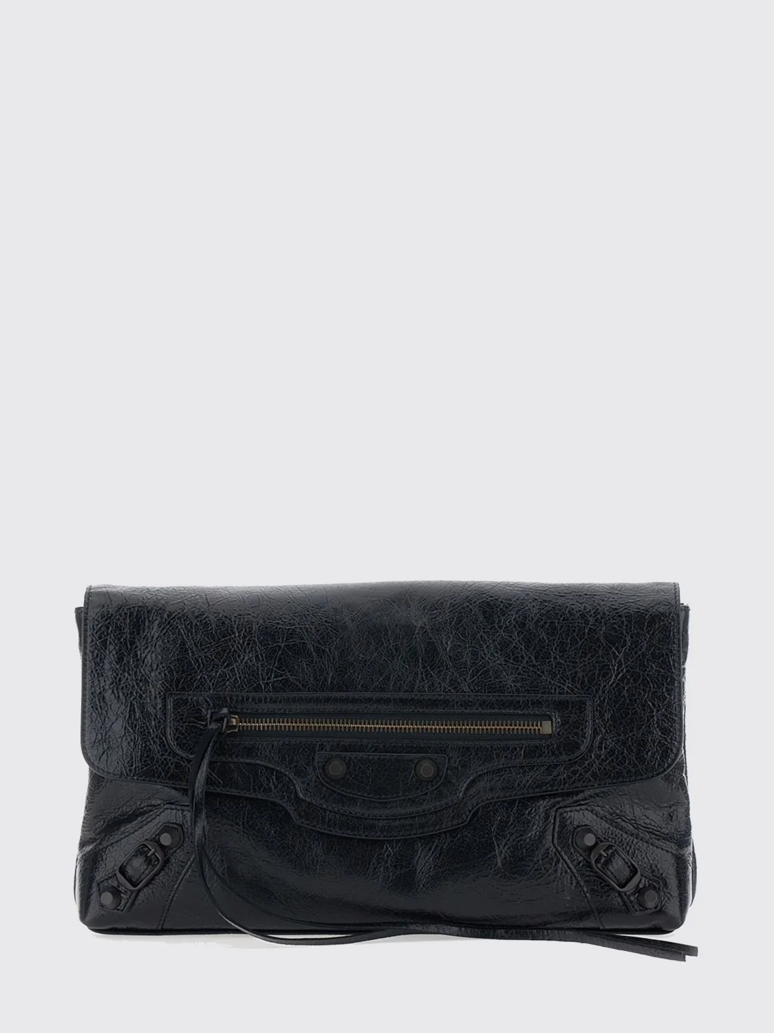 le city clutch in black arena lambskin leather with applied studs