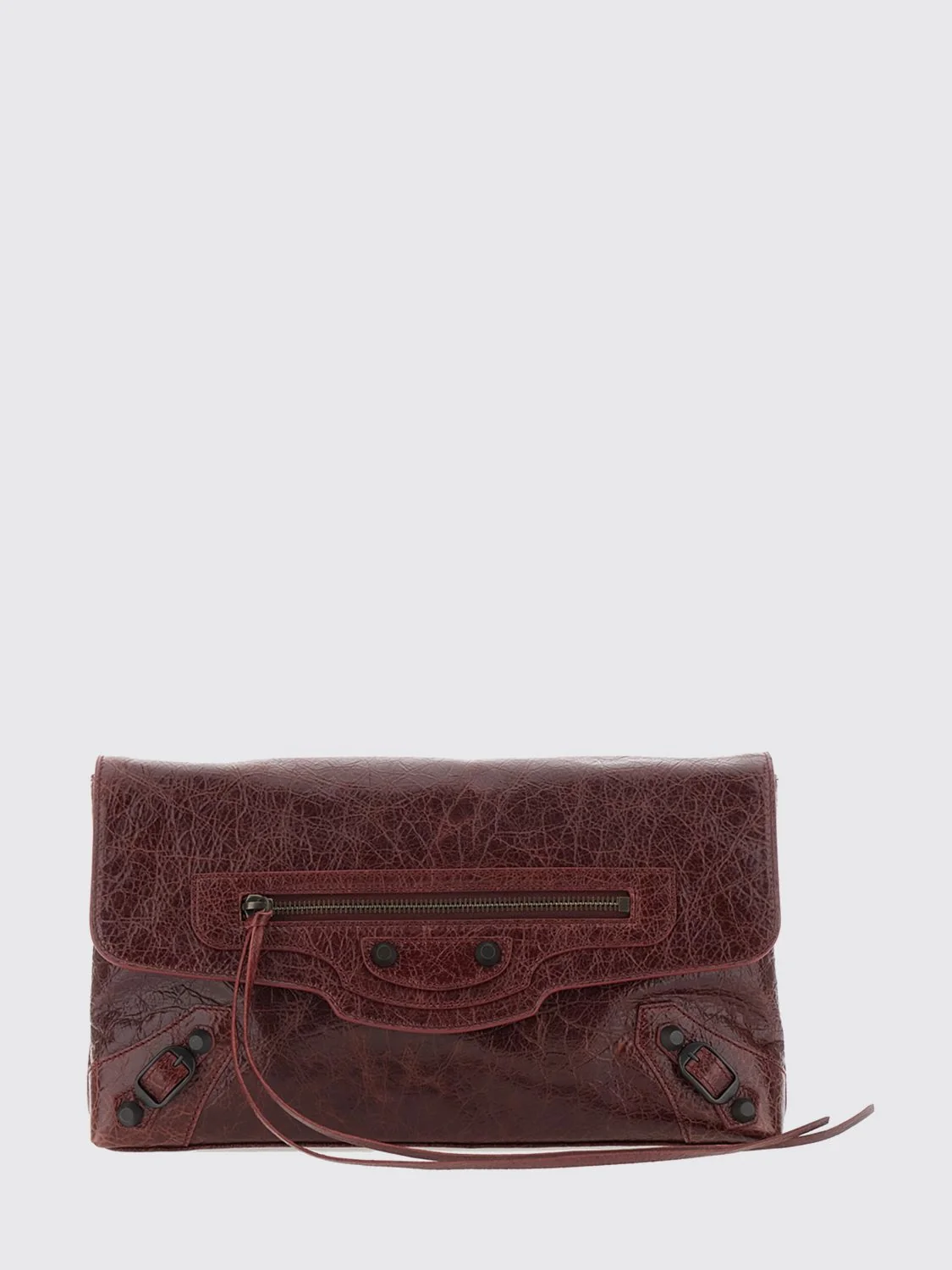 le city clutch in black arena lambskin leather with applied studs