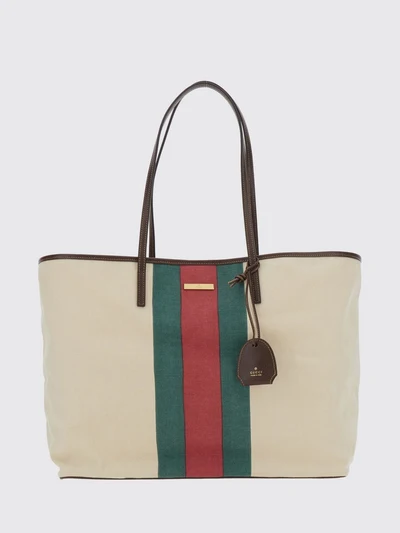 tribeca tote bag in striped cotton canvas with web detail