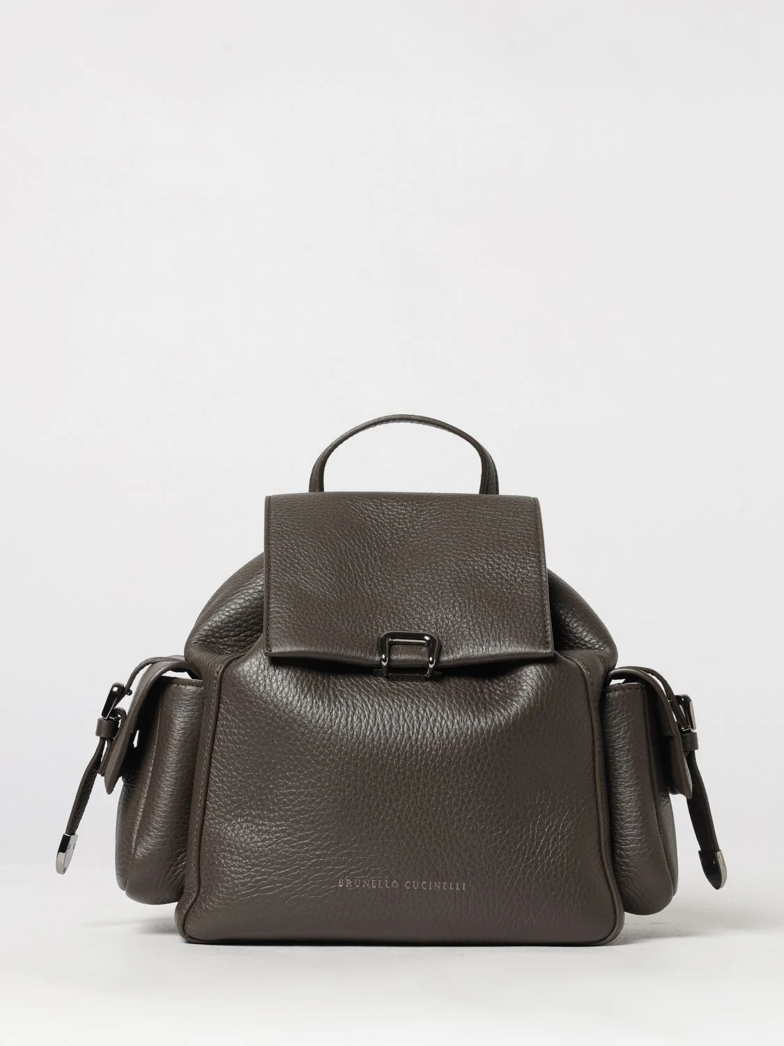 BRUNELLO CUCINELLI OS utility backpack in grained leather with snap closure