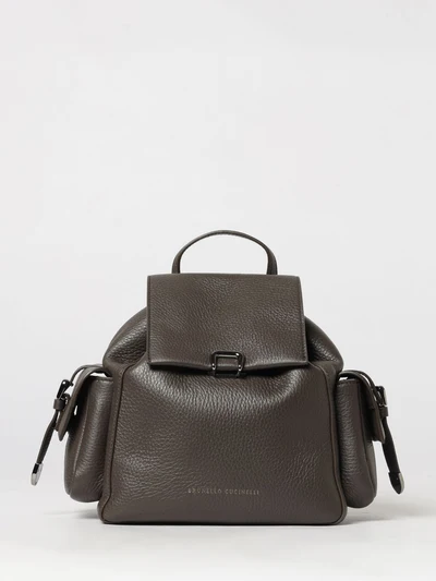 utility backpack in grained leather with snap closure