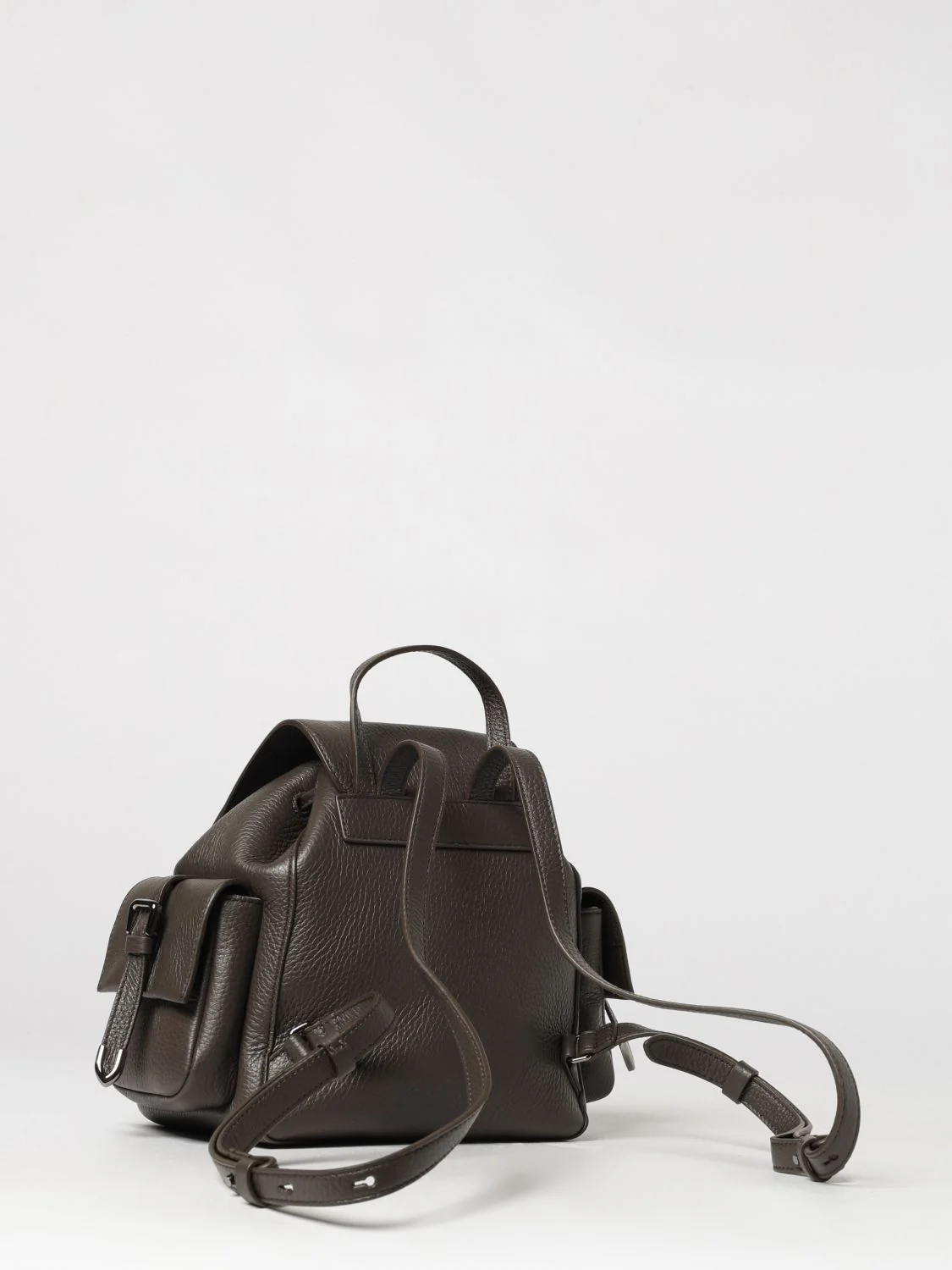 BRUNELLO CUCINELLI OS utility backpack in grained leather with snap closure