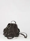 utility backpack in grained leather with snap closure