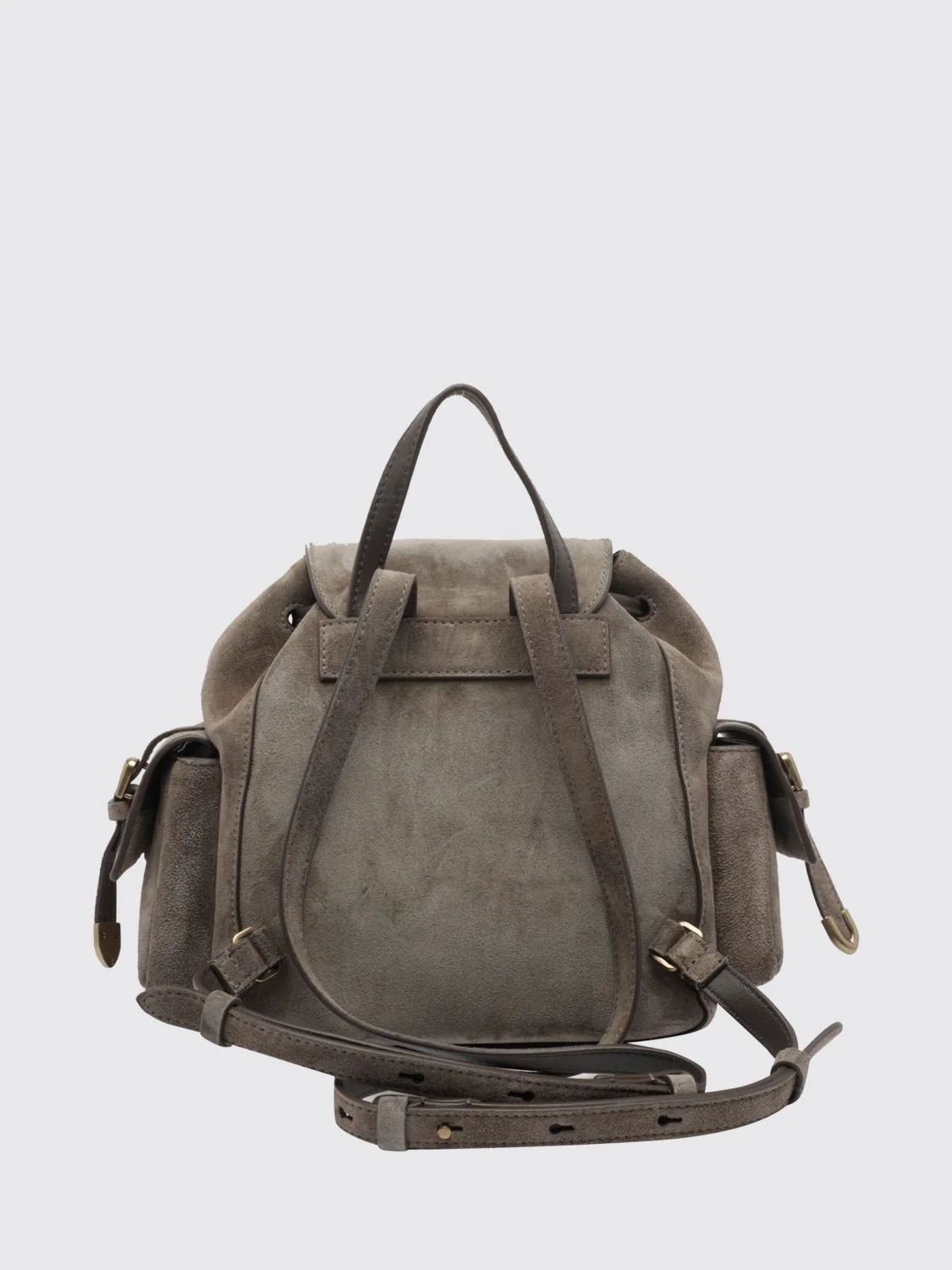 BRUNELLO CUCINELLI OS small suede backpack with drawstring closure and monili