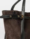 t timeless handbag in suede leather with metal t timeless logo