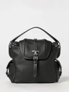 backpack in black hammered leather with drawstring and t timeless logo