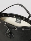 backpack in black hammered leather with drawstring and t timeless logo