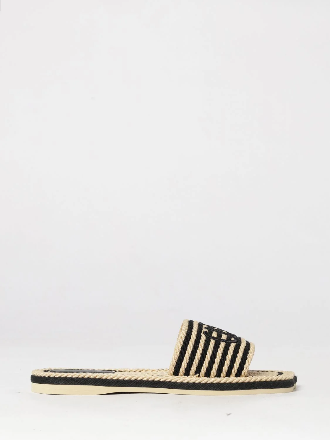 CHLOÉ 37 chloé sand striped cotton slide sandals with low heel and logo
