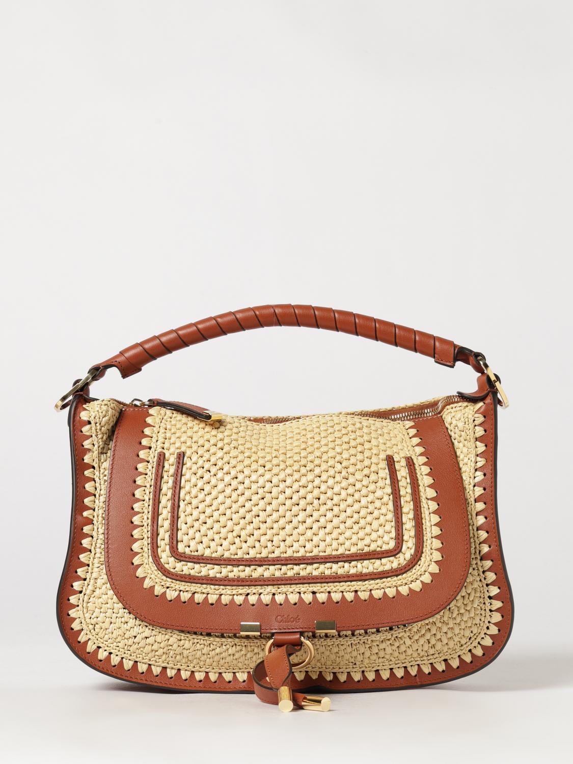 CHLOÉ OS marcie handbag chloé in raffia and calfskin with braided top handle