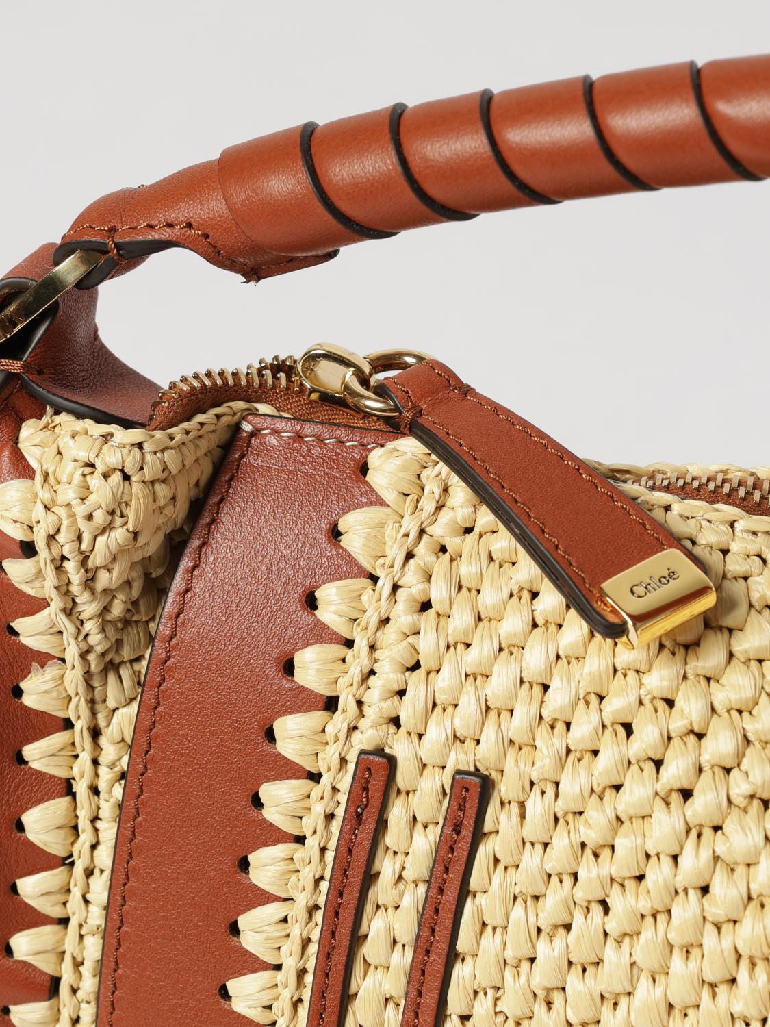 marcie handbag chloé in raffia and calfskin with braided top handle