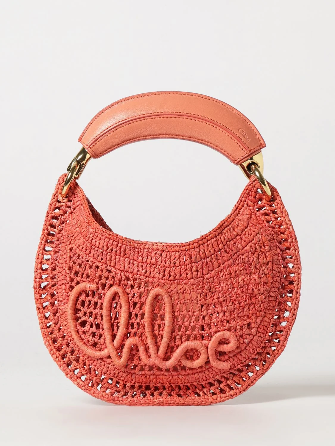 summer banana crochet raffia handbag chloé with embroidered logo