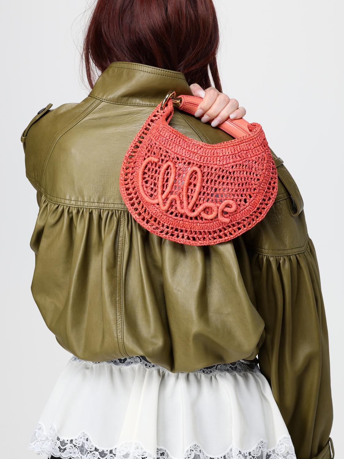 CHLOÉ OS summer banana crochet raffia handbag chloé with embroidered logo
