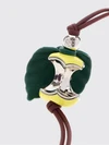 calfskin leather and metal keychain with knot appliqué and engraved logo