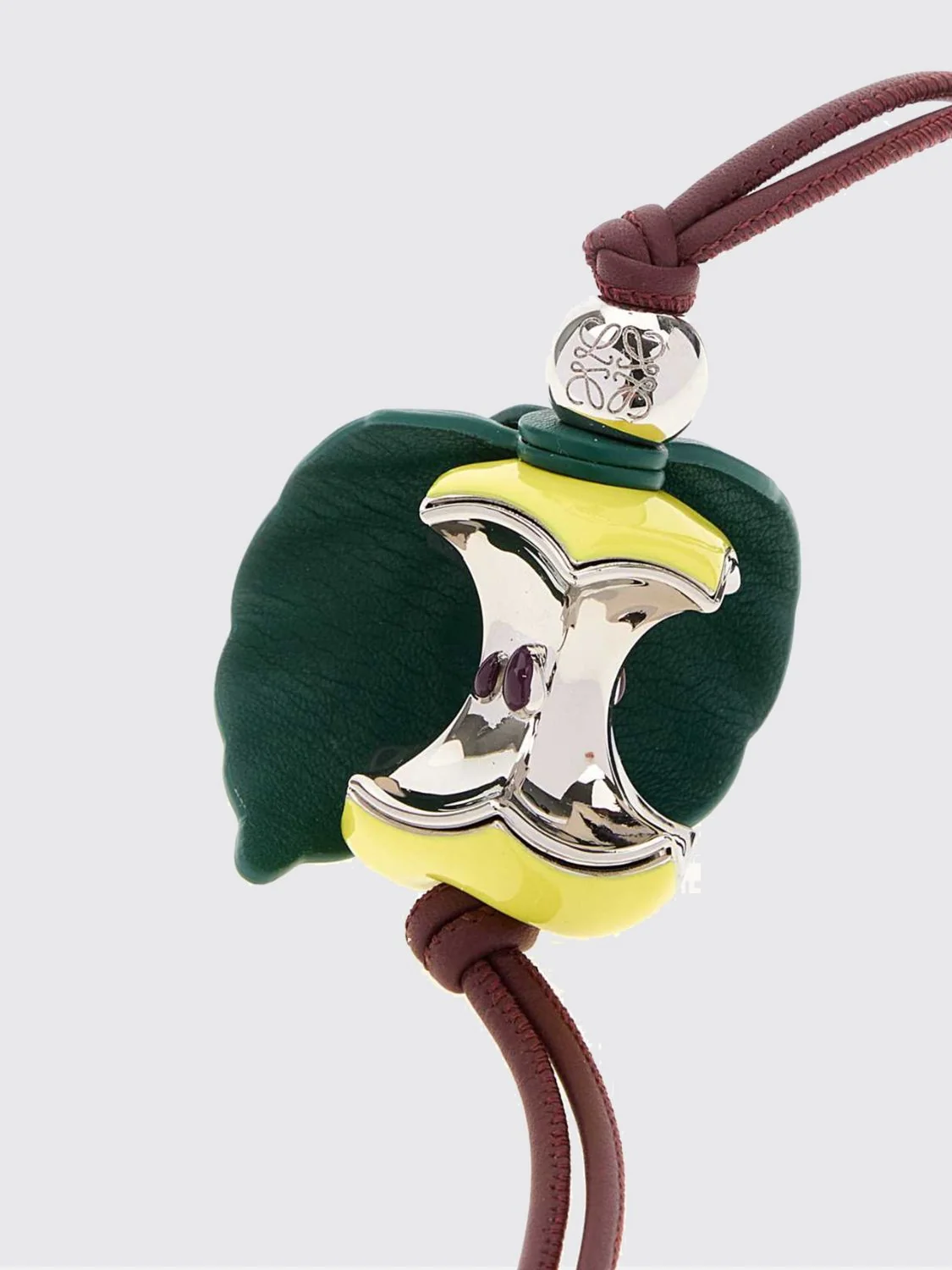 calfskin leather and metal keychain with knot appliqué and engraved logo