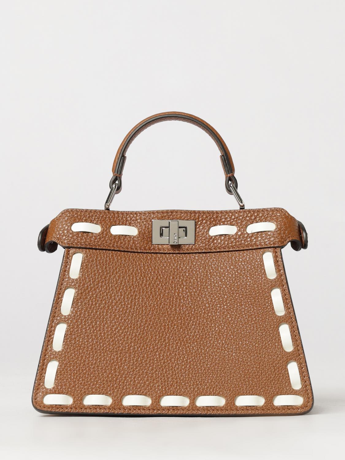 FENDI OS mini peekaboo iseeu hammered leather bag with contrast stitching