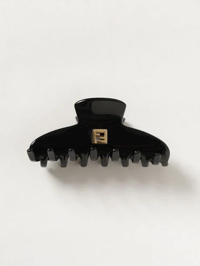 gold-tone acetate hair clip with metallic ff monogram
