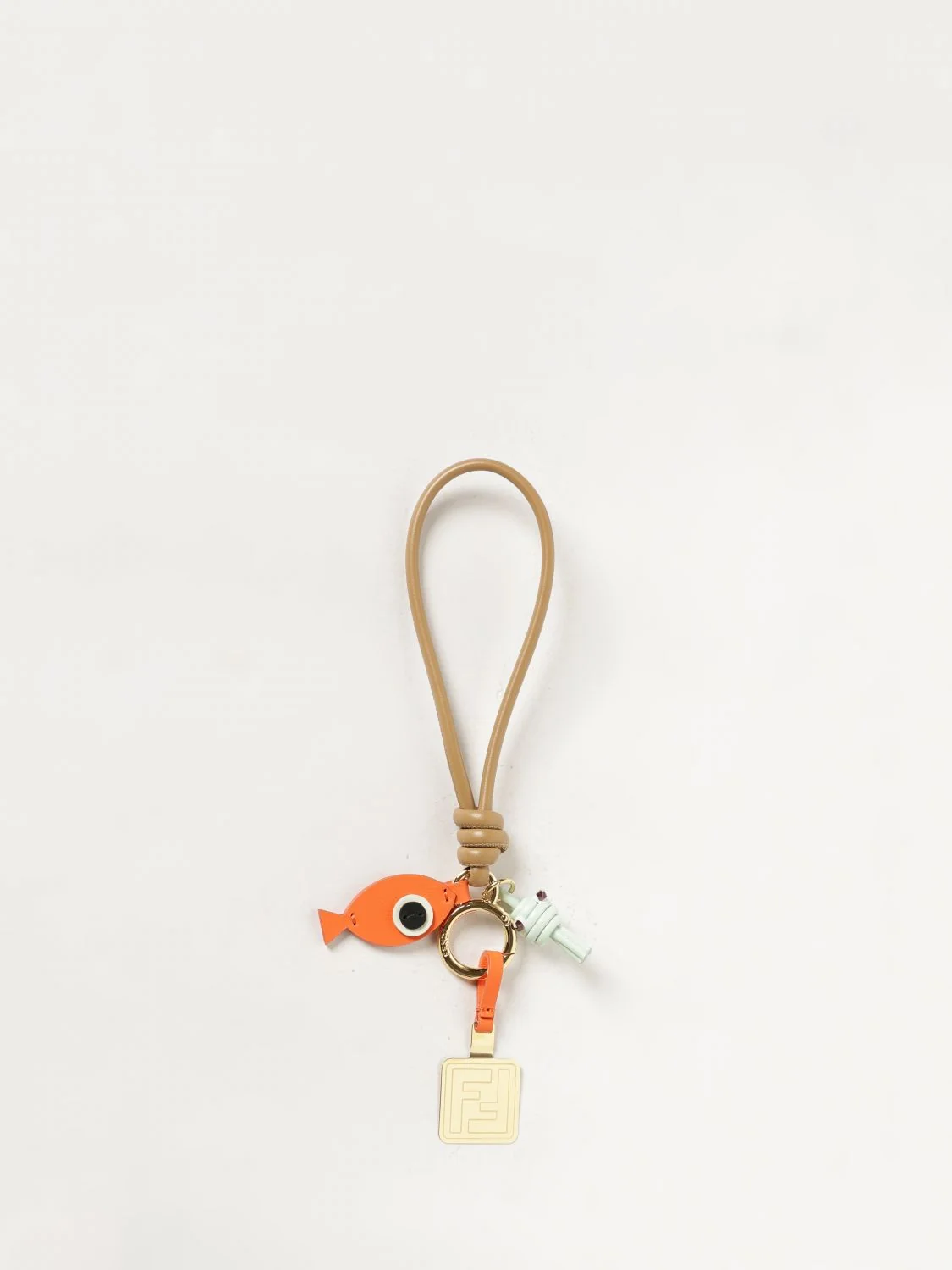 FENDI OS fish leather and metal keyring with charm and ff monogram