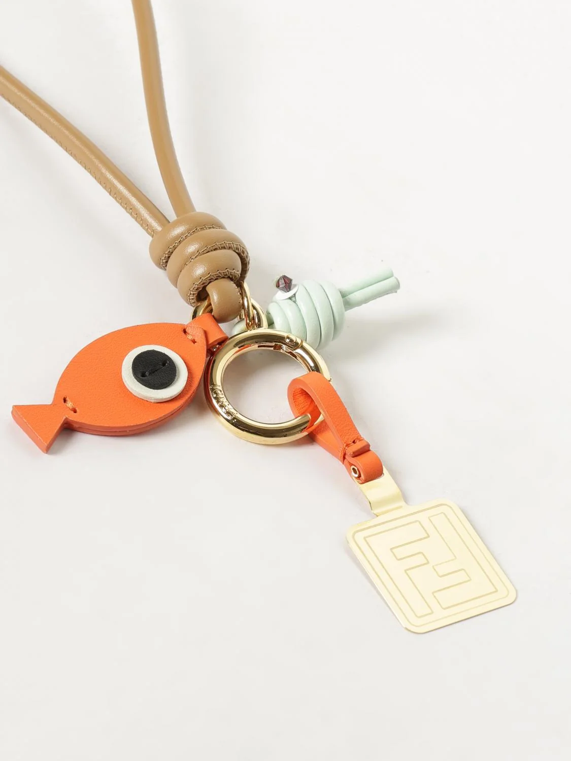 FENDI OS fish leather and metal keyring with charm and ff monogram
