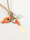 fish leather and metal keyring with charm and ff monogram