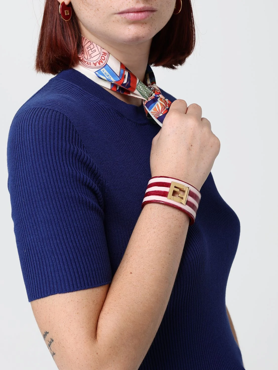 FENDI OS resin bangle bracelet with ff monogram and stripe motif