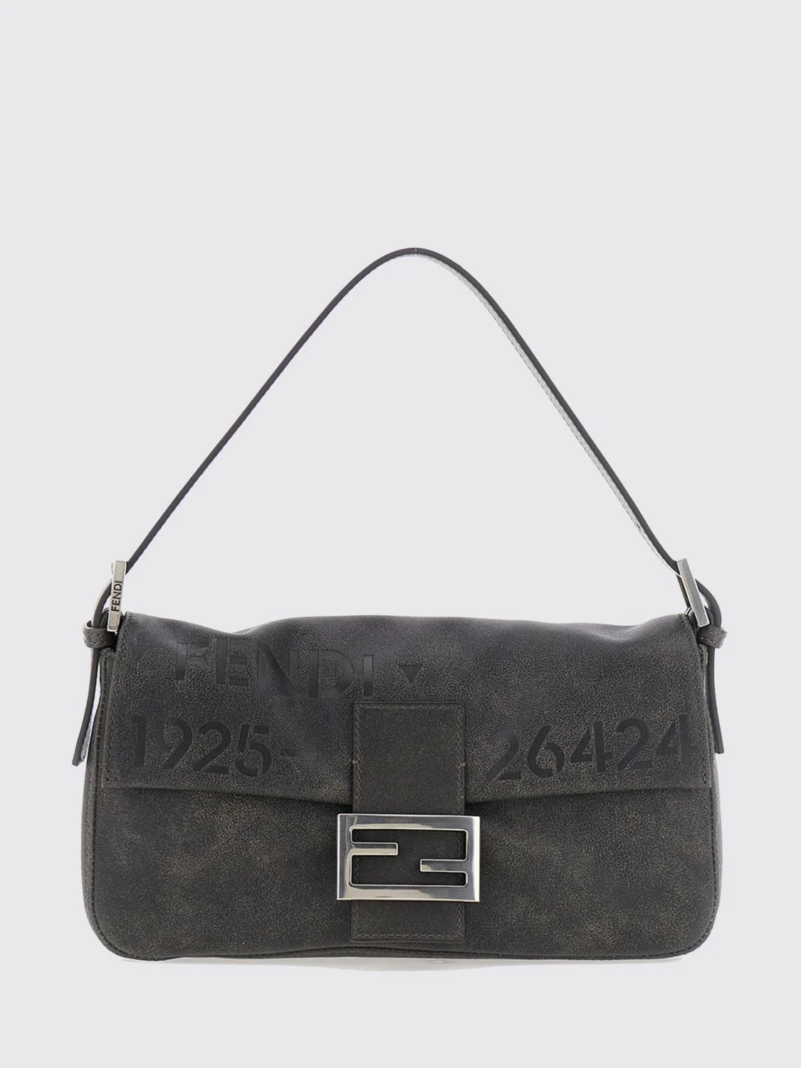 FENDI OS baguette printed calfskin shoulder bag with logo