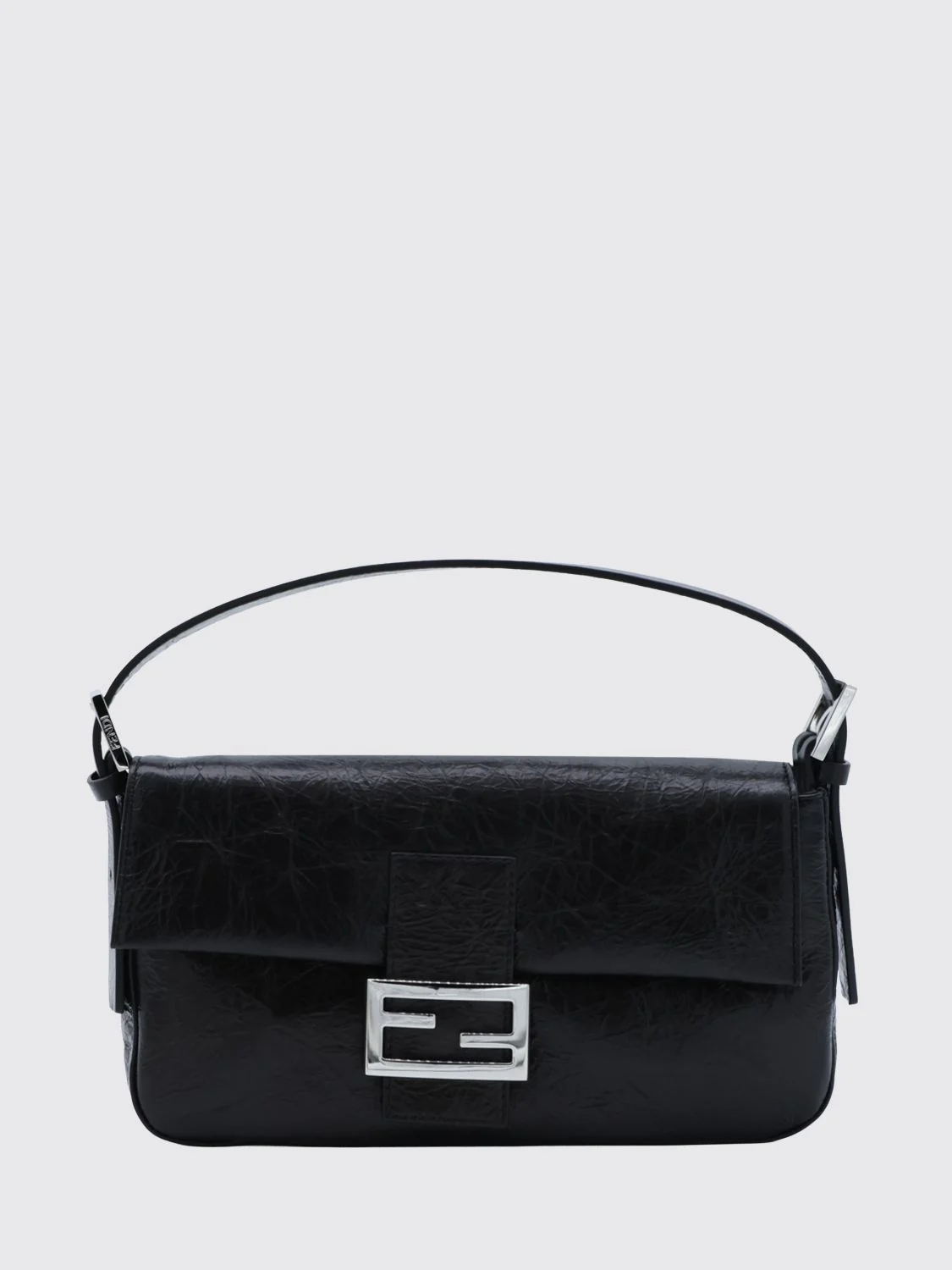 FENDI OS baguette crinkled leather shoulder bag with ff logo
