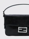 baguette crinkled leather shoulder bag with ff logo